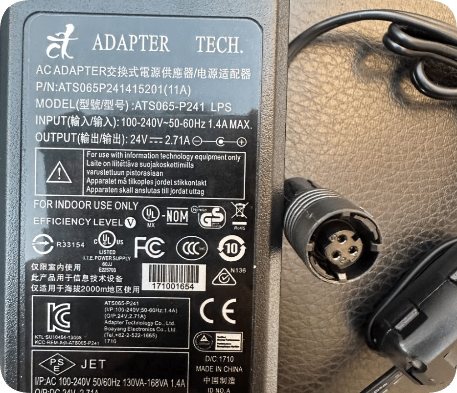 Brand New Yuyuan FARO ATS065T-P240 / ATS065-P241 LPS 24V 2.71A Articulated Arm CMM Power Adapter